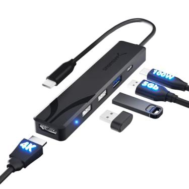 Imagem de Hub Sabrent USB Tipo-C multiportas com HDMI 4k | Fornecimento de energia (60 Watts) | 1 entrada USB 3.0 | 2 entrada USB 2.0 (HB-TC5P)