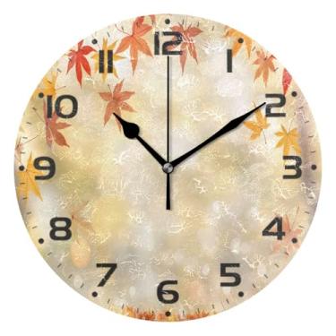 Imagem de JUZIHAI Relógio de parede com cena de outono, silencioso, redondo, sem tique-taque, operado por bateria, fácil de ler, relógio decorativo de parede para casa, cozinha, sala de estar, quarto