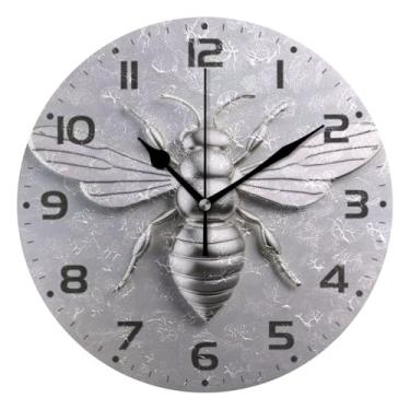 Imagem de JUZIHAI Relógio de parede prateado de aço inoxidável, silencioso, redondo, sem tique-taque, operado por bateria, fácil de ler, relógio decorativo de parede para casa, cozinha, sala de estar, quarto