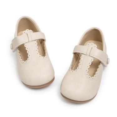Imagem de Sapatilhas Mary Jane para meninas pequenas, sapatos sociais macios de princesa com laço para festa de casamento, uniforme escolar, caminhada casual, Natal e batismo, 01 Bege, 8.5 Toddler