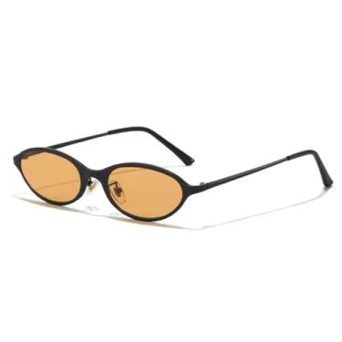 Imagem de Óculos de Sol Retrô Pequenos Ovais Femininos com Lentes Degradê e Proteção UV400, Estilo Punk, Armação Metálica Fosca (Preto Fosco e Laranja)