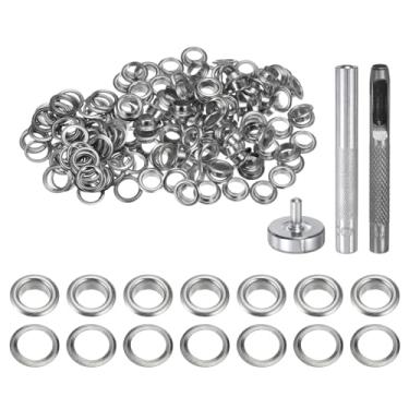 Imagem de HARFINGTON Kit de ferramentas de ilhós, 100 peças, conjunto de ilhós de cobre de 6 mm com furador oco, ferramentas de fixação de ilhós para roupas cinto de tecido de couro, tom prateado