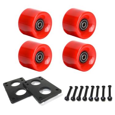 Imagem de LOOEEL Rodas Cruiser de 60 mm 80A contêm rolamentos e espaçadores ABEC-9, almofadas de elevação de skate, parafusos de hardware de skate, adequadas para seus skates Cruiser, Penny Board - Vermelho