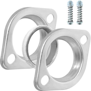 Imagem de PALOZO Flange coletor de escape de 5 cm e kit de junta de rosca, 2 parafusos 5 polegadas/51 mm coletor coletor flange donut coletor junta com parafusos e porcas do coletor de escape kit com molas (2