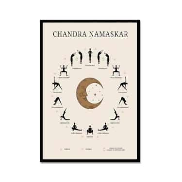 Imagem de Impressão em tela de ioga Membros de Yoga Poses de Yoga Impressão Sol e Lua Saudação Fitness Zen Chakra Afirmações Espiritual Wall Art Decor (SKU1,30.5x45.7 cm = (30x45 cm), moldura de metal preto)