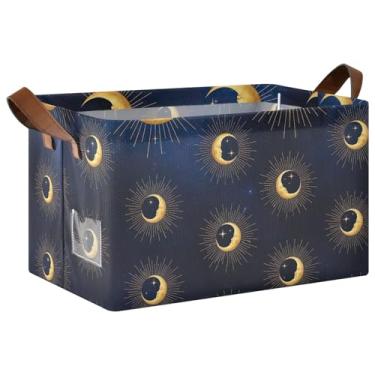 Imagem de Cesta de brinquedo para cães com alças, caixas grandes de armário para armazenamento e organização de trailers, 17 x 29 x 25 cm, lua dourada, pacote com 2