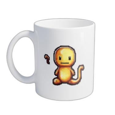 Imagem de Caneca Xícara de Café Porcelana 300ml Design Gato Amarelo com Nota Musical