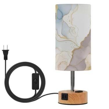 Imagem de Wassud Abajur de mesa de cabeceira em aquarela abstrata com 3 temperaturas de cor, luminária de mesa moderna com forro de sombra, luminária noturna para sala de estar, quarto, escritório, berçário