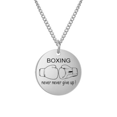 Imagem de PDOUSELF Colar de moeda de aço inoxidável para homens punk, luva de boxe, pingente, presente de inspiração para homens, Natal, 20, Aço inoxidável, Sem Pedra Preciosa