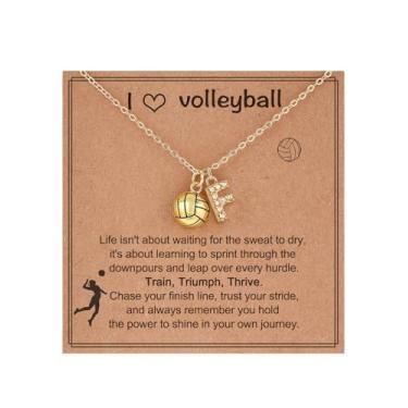 Imagem de SKIRIFLA Presentes de voleibol para meninas adolescentes e mulheres, colar de voleibol com letra A-Z, presentes de Natal para fãs de treinadores de time, Cobre, Sem Pedra Preciosa