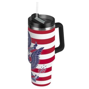 Imagem de Joisal Copos com tampa e canudos American USA Great Seal Copo de 1,134 g com alça grande garrafa de água isolada aço inoxidável carro copo de café