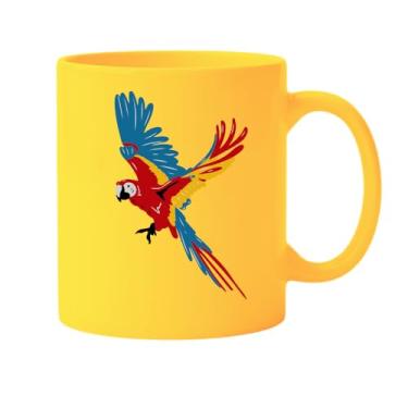 Imagem de Caneca de Cerâmica Branca com Estampa de Arara Vermelha, Azul e Amarela, Design Tropical de Pássaro (4, Amarelo, Pequeno)