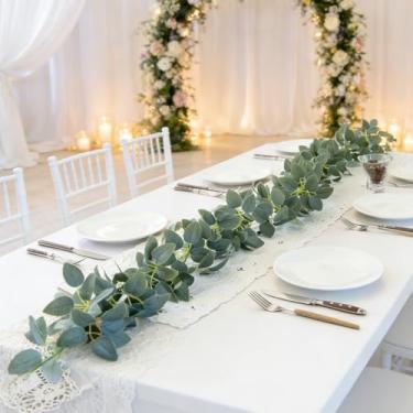 Imagem de Guirlanda decorativa de videira rosa artificial para mesa de casamento, decoração de casa (6 folhas rosa clara)