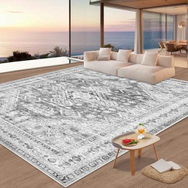 Imagem de Zomfy Tapete vintage 20 x 25 cm para sala de estar: tapete grande lavável com estampa de chenille, tapete medalhão tradicional, tapete boho antiderrapante para quarto, mesa de jantar, cozinha,