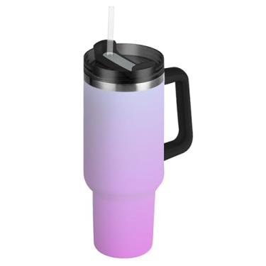 Imagem de Joisal Copos com tampas e canudos elegante azul lavanda magenta gradiente copo com alça 1,134 g rosa bonito isolado garrafa de água aço inoxidável caneca de café quente para carros