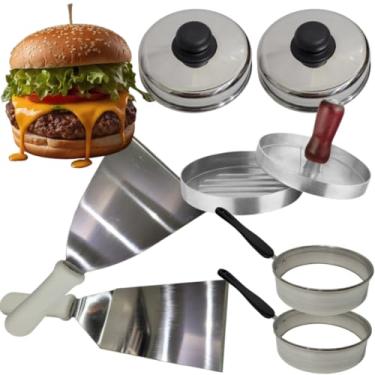 Imagem de Kit 7 Utensílios Lanchonete Hamburgueria Restaurante Bar Lanche Chapa Espátulas Modelador Hamburguer
