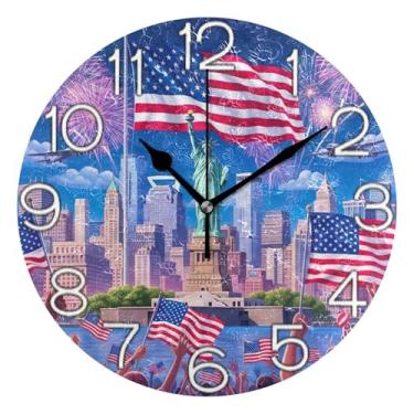 Imagem de GAIGEO Relógio de parede analógico decorativo relógio de cozinha rústico funky alimentado por bateria, retrô moderno art déco decoração de parede bandeira americana, fogos de artifício, 25 cm