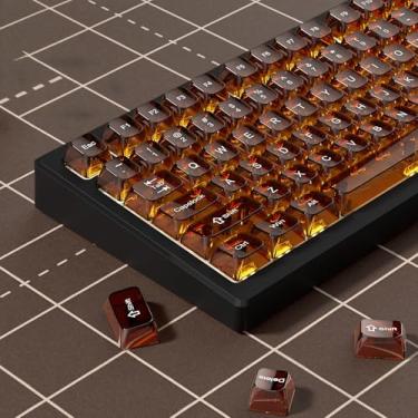Imagem de dagaladoo Teclas transparentes marrons, teclas transparentes café 60 75 100 por cento, conjunto de tampas de chave de gelatina de cerâmica, capas de teclas brilhosas. Tampa de teclado de perfil MDA