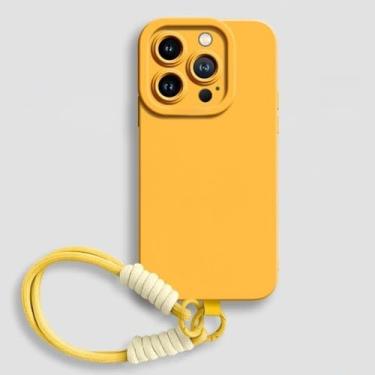 Imagem de Capa protetora de silicone líquido com alça para iPhone 16E, 16, 14, 15 Plus, 12, 13 Mini, 11, 16 Pro, X, XR, XS Max SE, capa macia, amarela, para iPhone 16