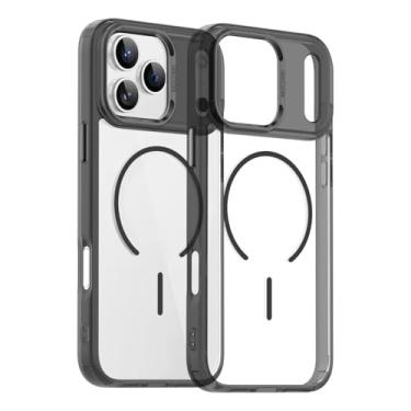 Imagem de SFDSUH Capa de luxo transparente com carregamento sem fio magnético para iPhone 16 Plus (para iPhone 16 Plus/preta)