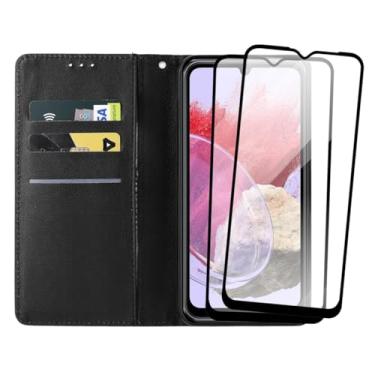 Imagem de Capa Carteira Flip Case para Samsung Galaxy M34 com 2 Películas de Vidro Temperado 3D, Preta