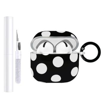 Imagem de AIIEKZ Capa compatível com AirPods 4, capa rígida de TPU com estampa fofa de bolinhas para AirPods 4ª geração com chaveiro de metal e kit de limpeza para meninas e mulheres (preto, bolinhas grandes)