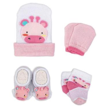 Imagem de Kit Bebê Touca Meia Luva e Pantufa Recém Nascido Menina Saída Maternid