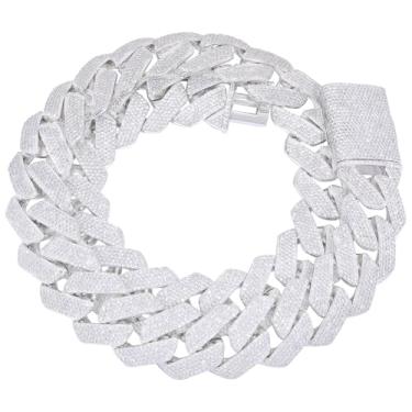 Imagem de Ucciyo Corrente de elos grandes cubanos sólidos de 25 mm para homens, corrente grossa com gelo banhado a ouro 18 K, colar cubano Zicron 5A+ / prata com diamante gelado Miami Cubano, joia luxuosa, 22