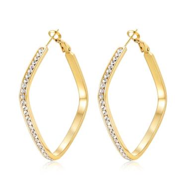 Imagem de CiNily Brincos geométricos de argola grande para mulheres adolescentes hipoalergênicos de aço inoxidável brincos quadrados de zircão cúbico multicolorido, argola média, joias banhadas em ouro, prata