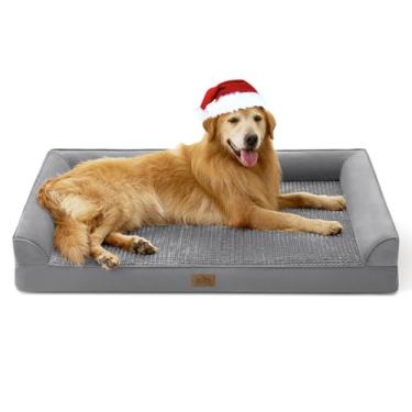 Imagem de COZY KISS Camas para cães extragrande, 2GG, com forro à prova d'água, sofá de espuma de ovo para animais de estimação de até 68 kg, em forma de U, 122 x 89 x 20 cm, cinza