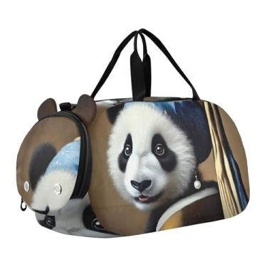 Imagem de Bolsa esportiva retrô para meninos, bússola de polvo, arte infantil, bolsas de viagem para meninas, Brinco artístico de panda, pérola, Clássico