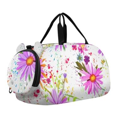 Imagem de Bolsa esportiva para meninos de fim de semana para noite com caras fofas de coala, amarelo claro, bolsas de viagem para meninas, compartimento para sapatos, Tinta guache floral abstrata, Clássico