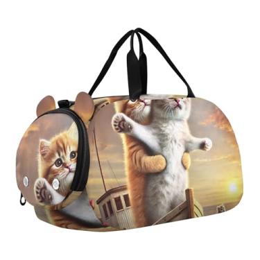 Imagem de Bolsa esportiva de viagem para meninos, fim de semana, bolsa de viagem para meninas, bolsa de viagem para dança, romântica, gato Titanic Love, Gato romântico Titanic Love, Clássico