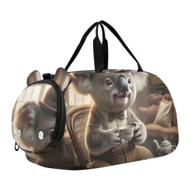 Imagem de Bolsa esportiva para meninos, fofa, coala, pôr do sol, romance, fim de semana, para viagem, bolsa de ginástica, bagagem infantil, Gentleman Koala Vintage Tea, Clássico