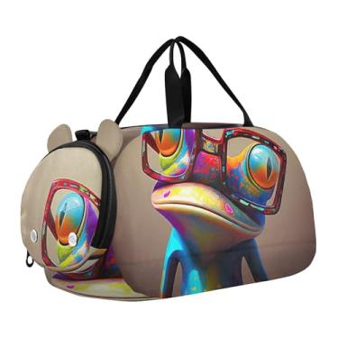 Imagem de Sacola de viagem com ursinho de pelúcia abraçando boneco de neve, bolsa de viagem infantil, bolsa esportiva para meninos, Óculos de sapo coloridos, Clássico