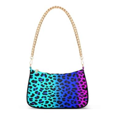 Imagem de Bolsa de ombro leopardo preta gradiente azul rosa corrente Hobo feminina moderna, bolsa média elegante para todos os dias e noite