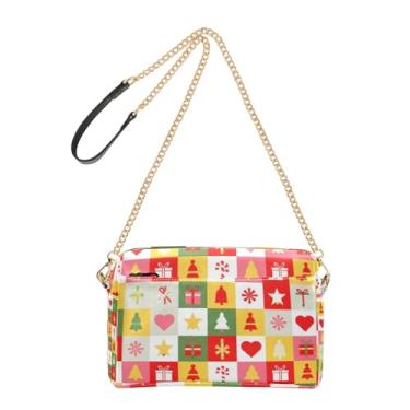Imagem de Joitme Bolsa de ombro feminina transversal geométrica quadrada de Natal bolsa para celular linda bolsa de ombro de couro PU com alça de corrente