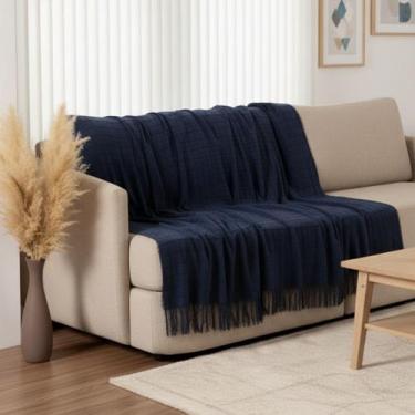 Imagem de Manta para Sofá Xale com Franja 2,40m Tricot Tear Mineiro 100% Algodão