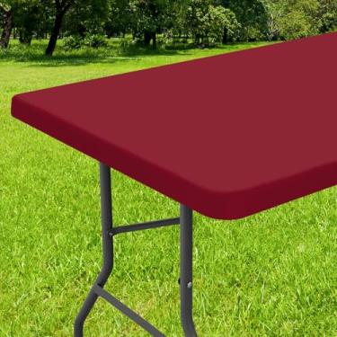 Imagem de Smiry Toalha de mesa retangular, toalhas de mesa elásticas de vinil de flanela para mesas dobráveis de 1,8 m, capas de mesa impermeáveis e limpáveis para ambientes internos, externos, acampamento e