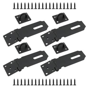 Imagem de Pacote com 4 fechaduras de porta trava de ferrolho de segurança de aço inoxidável de 10 cm trava de bloqueio de ferrolho preta ferrolho de bloqueio de portão extra grosso para armário de armário