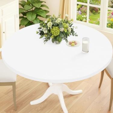 Imagem de Smiry Toalha de mesa redonda de elastano, toalhas de mesa elásticas laváveis para mesas de 144 a 172 cm, capa de mesa de piquenique elástica Waterpoof para jantar, interior e exterior, branca