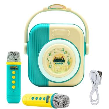 Imagem de Alomejor Máquina de karaokê, Alto-falante Blue Tooth Portátil Com 2 Microfones Sem Fio para Festa Em Casa Ao Ar Livre (Azul)