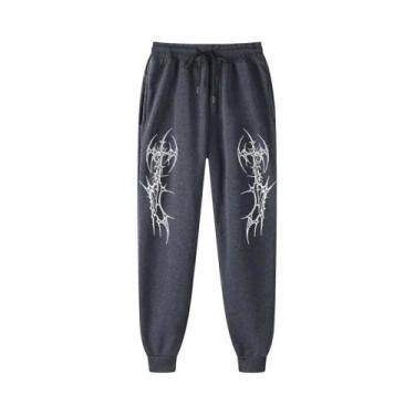 Imagem de Calças De Moletom Unissex Y2K Com Estampa De Espinhos Confortáveis E D
