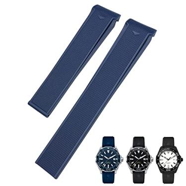 Imagem de ZUC Pulseira de relógio de silicone de borracha de 20 mm, 22 mm, adequada para Tag Heuer CARRERA AQUARACER 300 WAY201A WAY211C, preto, azul, marrom, acessórios (azul sem fivela, 22 mm)