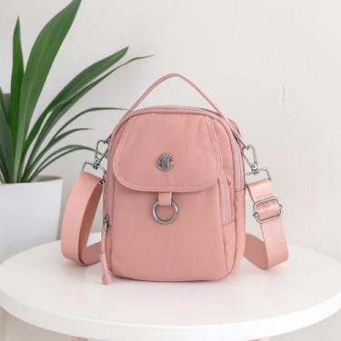 Imagem de Bolsa tiracolo feminina de nylon – Bolsa pequena quadrada para celular com alça ajustável, à prova d'água e resistente a arranhões, rosa