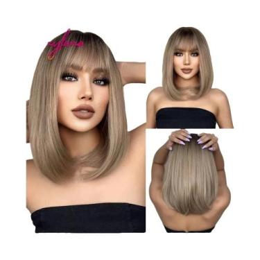 Imagem de Peruca Sintética Curta Marrom Escuro Com Franja, Lisa, Cosplay Lolita,