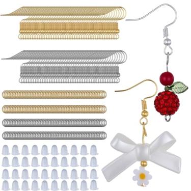 Imagem de 600 peças de ganchos de brinco, achados de brincos de argola redonda em gota, kit de suprimentos de fabricação de brincos de ouro e prata com costas de brincos de borracha e anéis de salto para fazer