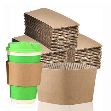 Imagem de Pacote com 50 mangas de café onduladas descartáveis, suportes isolados para bebidas para copos de 340 a 590 ml