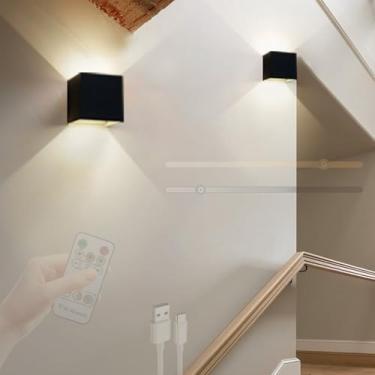 Imagem de GZZBMY LED Bateria Arandela com Controle Remoto Iluminação de Parede Moderna Sem Fio Magnética Lâmpadas de Parede para Quarto Sala de Estar Escada Corredor 3000K-6500K (Preto, 2 Peças)