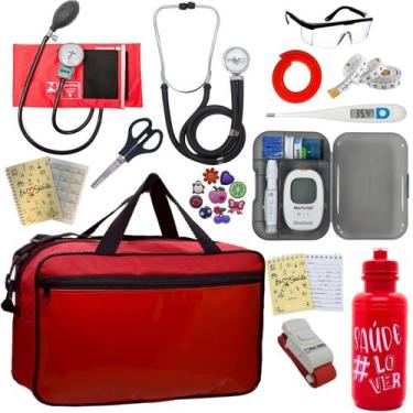 Imagem de Kit Enfermagem Medidor Glicose Aparelho de Pressão Esteto Multi PA MED